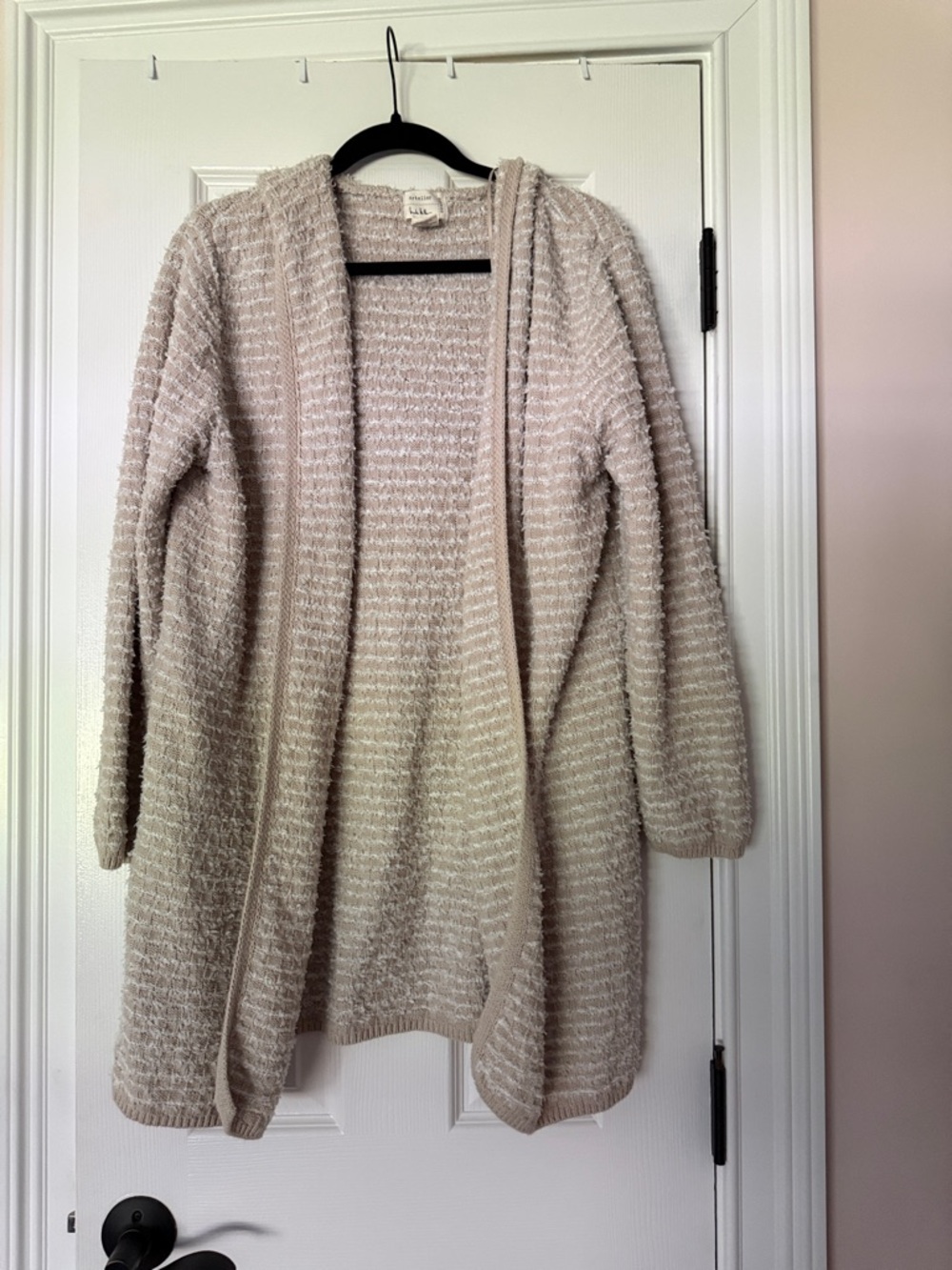 Nicole Miller Open-Front Textured Knit Cardigan - Beige